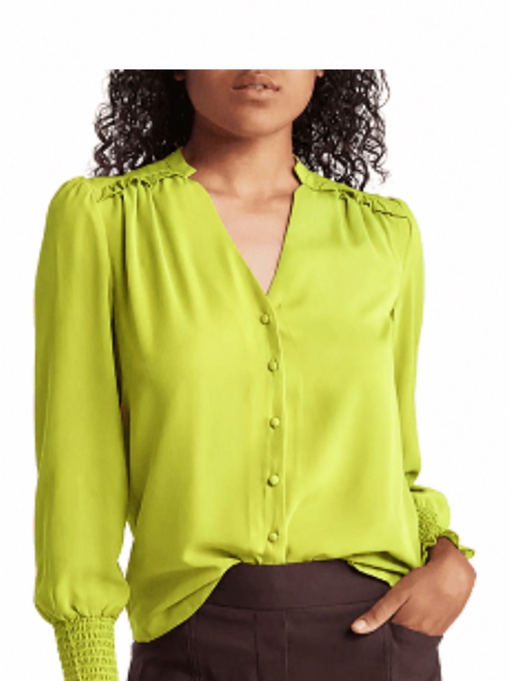 Nanette Lepore Bright Lime Green V-Neck Button Blouse